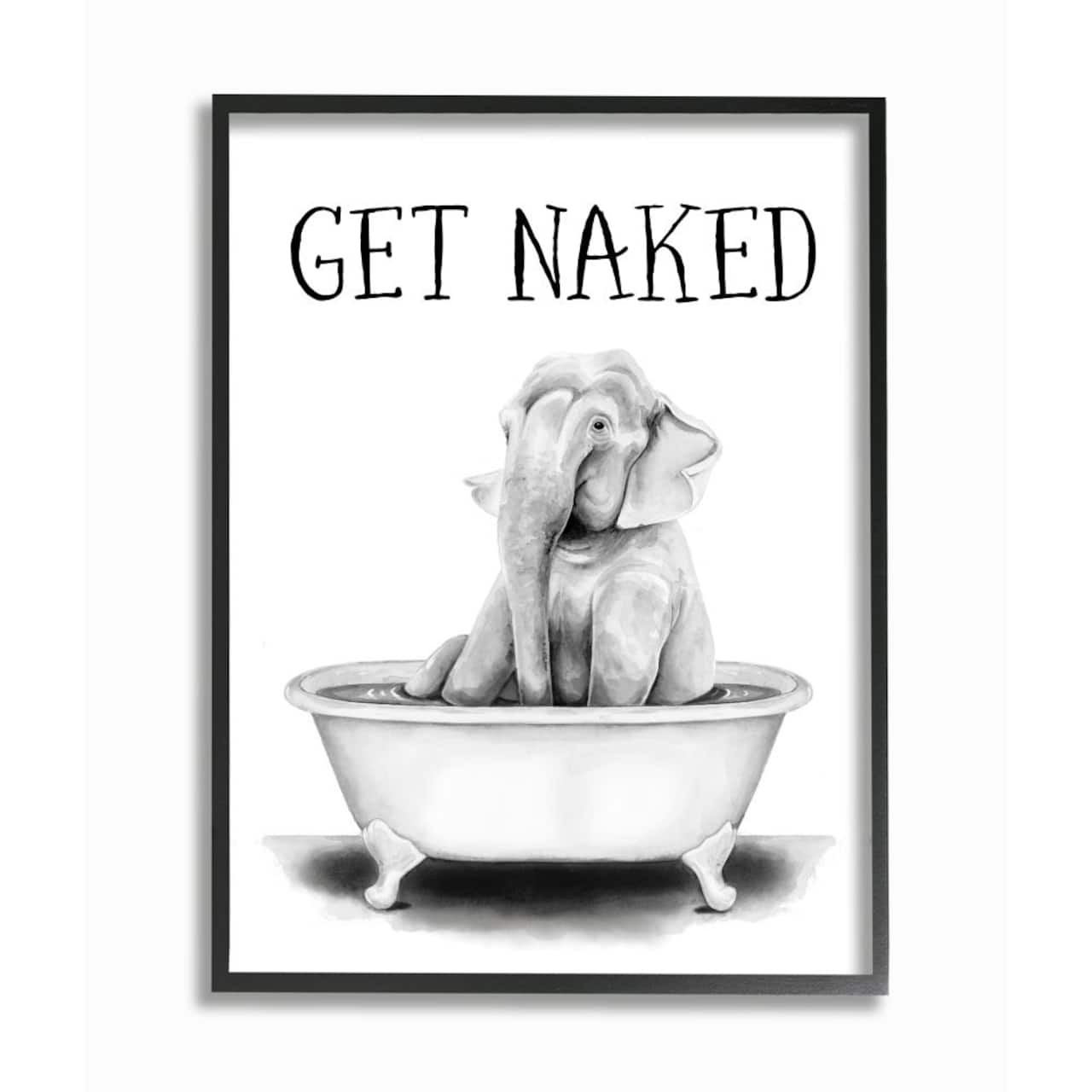 Stupell Industries Elephant Bathroom Humor Get Naked Phrase Animal Tub Framed Wall Art
